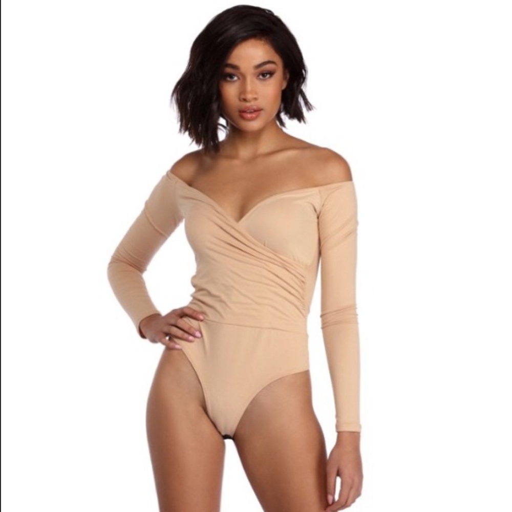 Nude off shoulder bodysuit